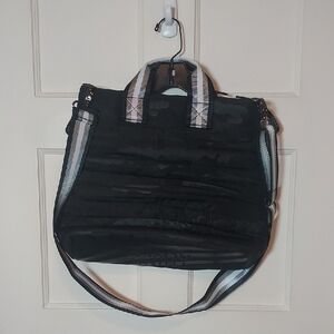 Think Royln Black Quilted Tote Bag/Crossbody Black On Black Camo 16x13x6